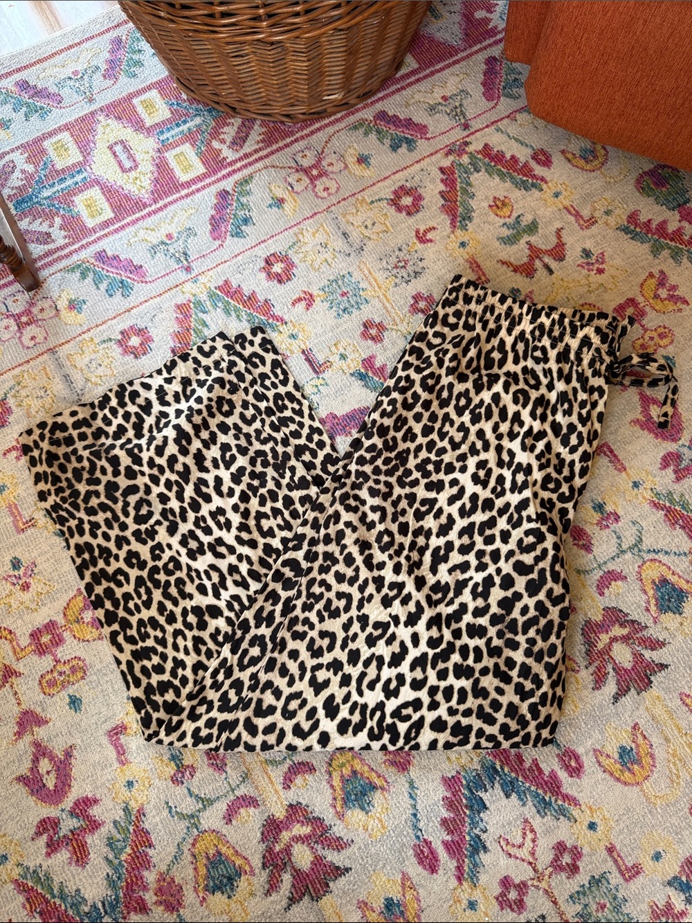 100% Cotton Leopard Print Women’s Pants - Beige and Black